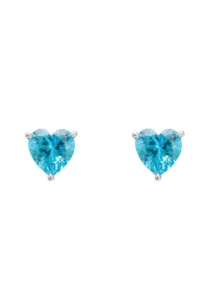 Amore Heart Stud Earrings Blue Topaz Silver