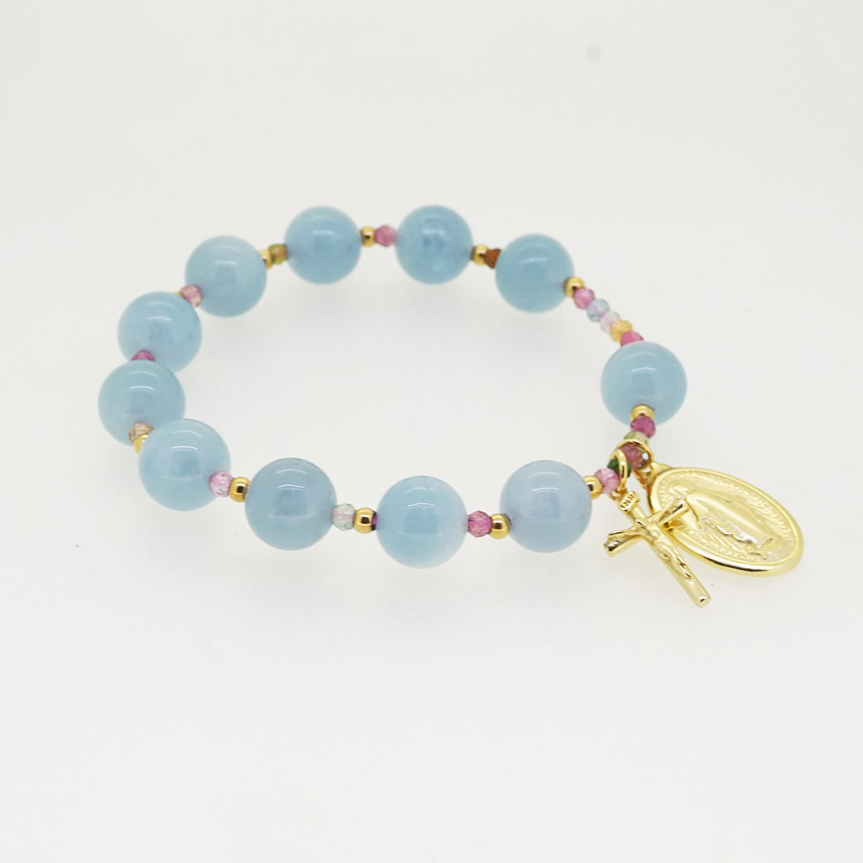 Aquamarine 10mm and AA-Grade Multicolored Tourmaline Faceted 3mm
