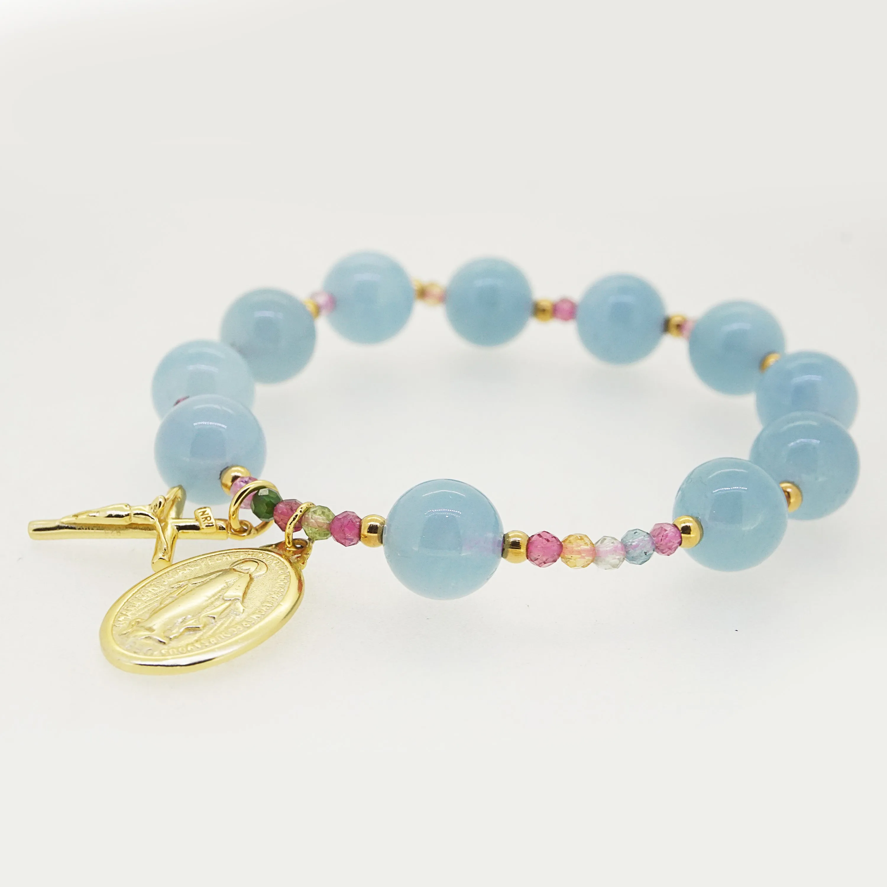 Aquamarine 10mm and AA-Grade Multicolored Tourmaline Faceted 3mm