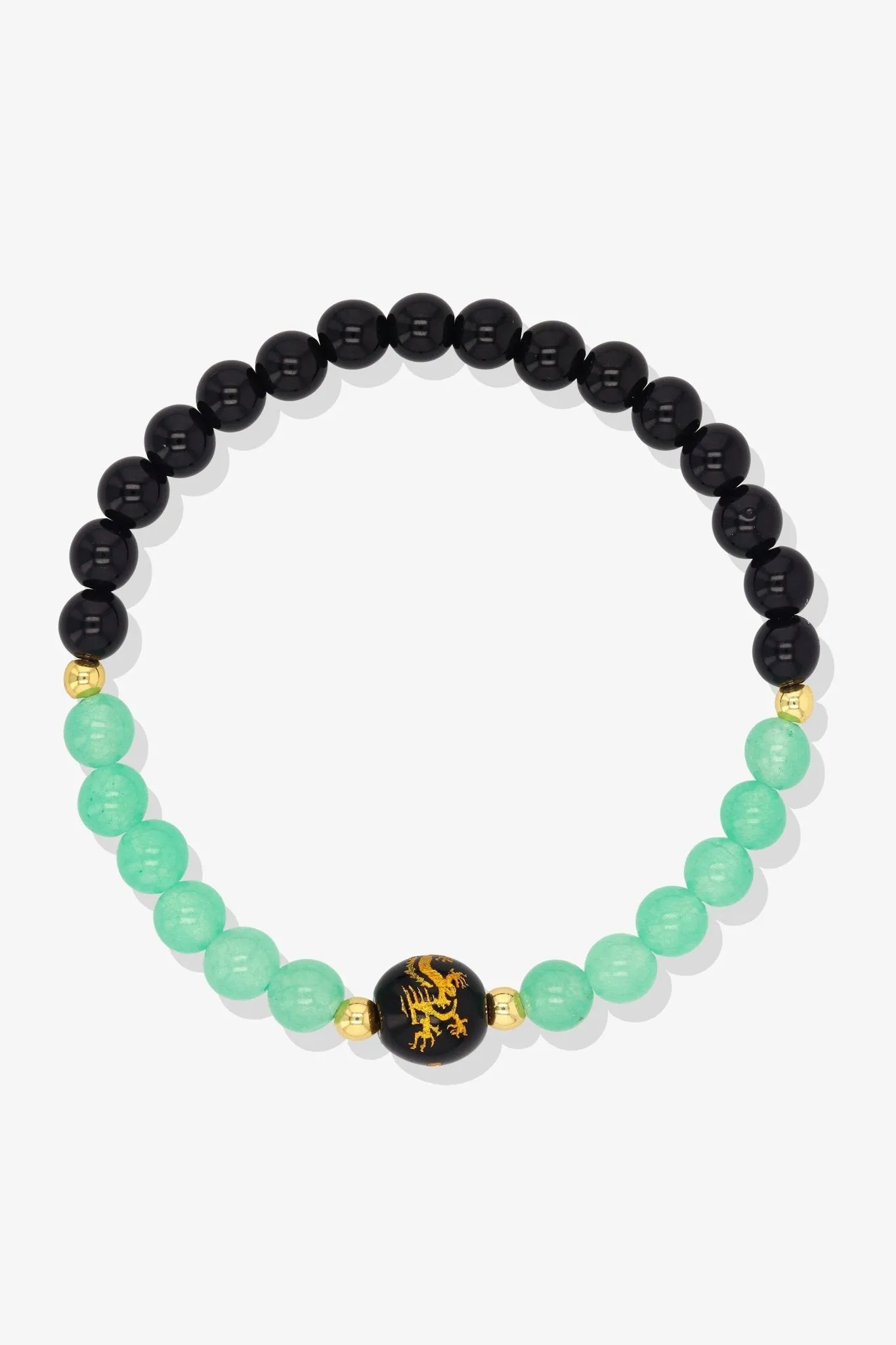 Aquamarine and Black Obsidian Lucky Dragon Feng Shui Bracelet REAL Gold - Serenity