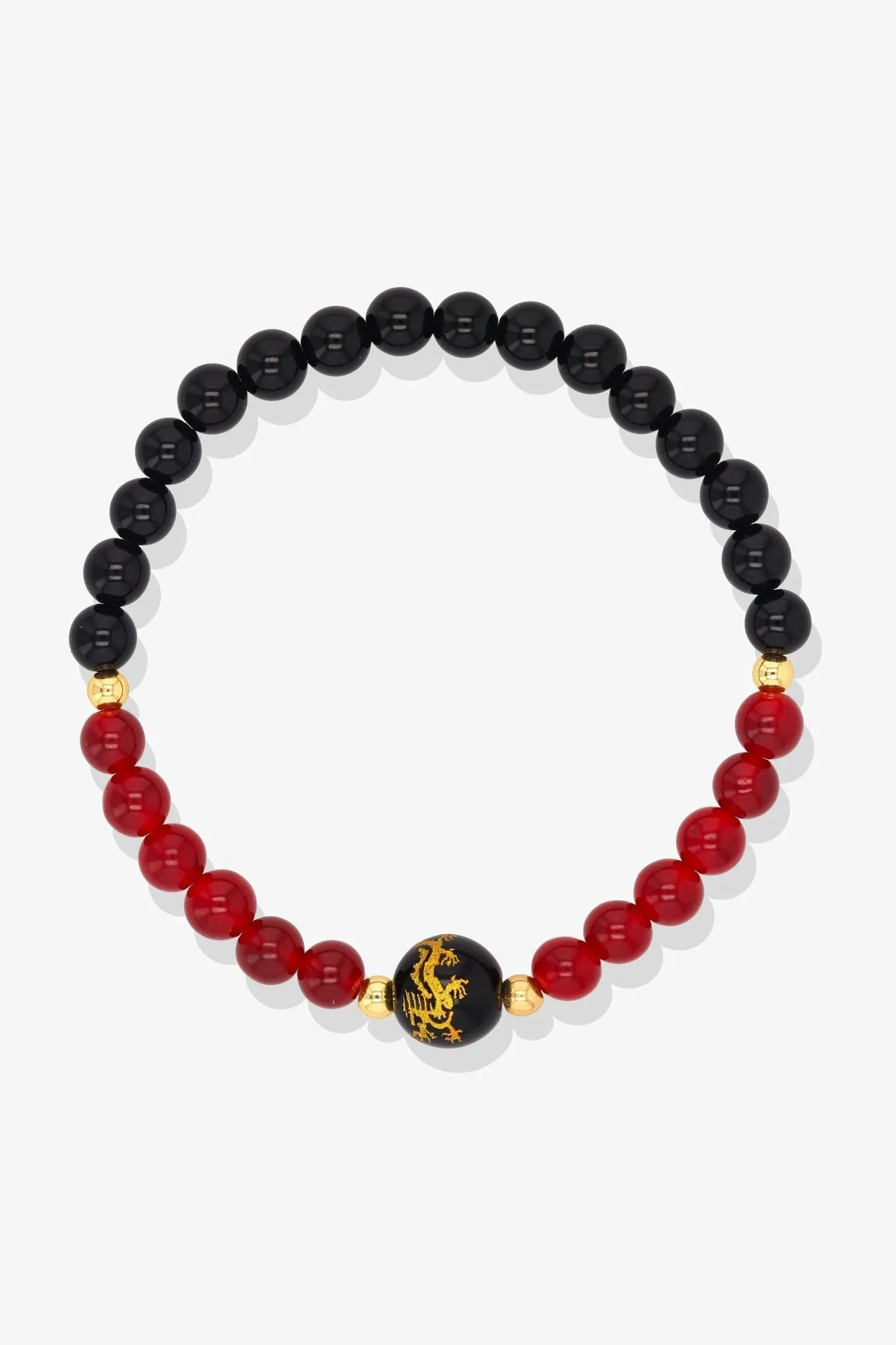 Aquamarine and Black Obsidian Lucky Dragon Feng Shui Bracelet REAL Gold - Serenity