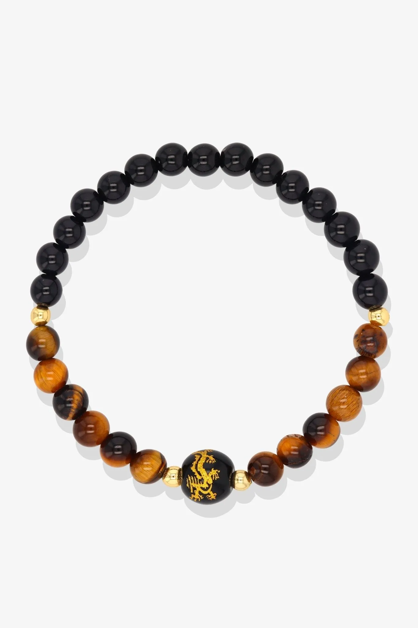 Aquamarine and Black Obsidian Lucky Dragon Feng Shui Bracelet REAL Gold - Serenity