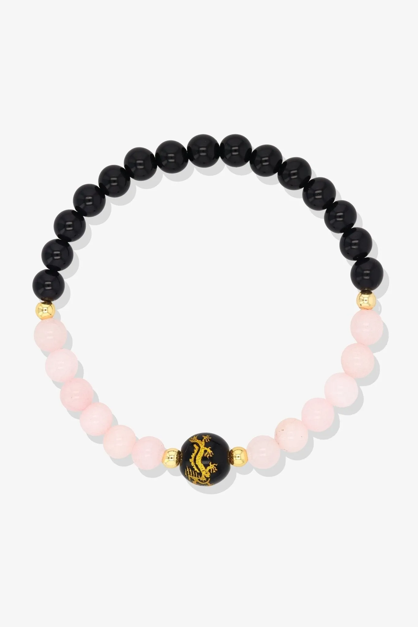 Aquamarine and Black Obsidian Lucky Dragon Feng Shui Bracelet REAL Gold - Serenity