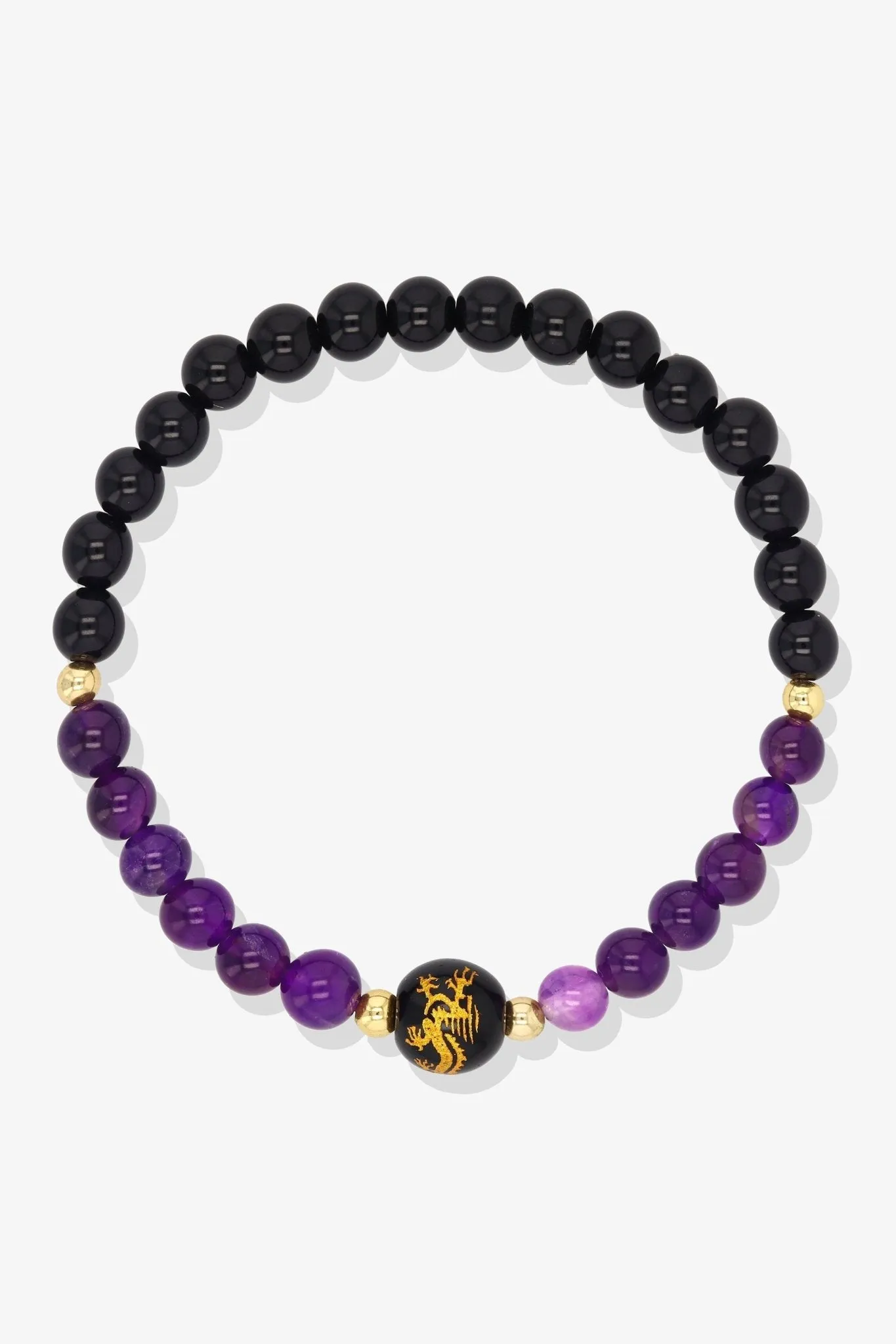 Aquamarine and Black Obsidian Lucky Dragon Feng Shui Bracelet REAL Gold - Serenity