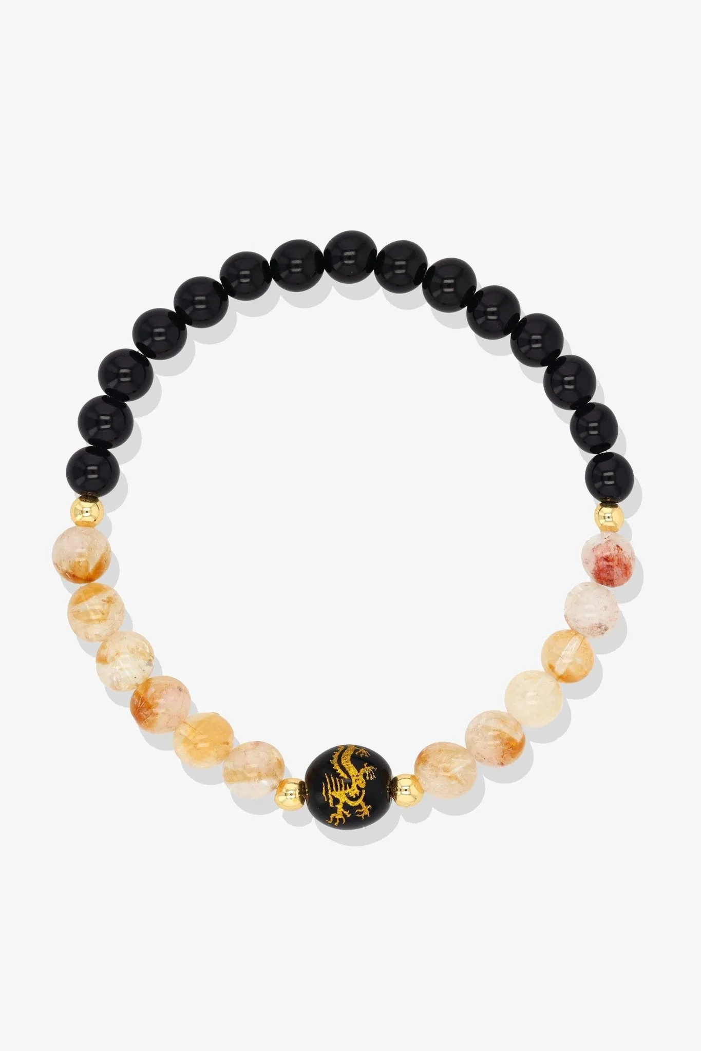 Aquamarine and Black Obsidian Lucky Dragon Feng Shui Bracelet REAL Gold - Serenity