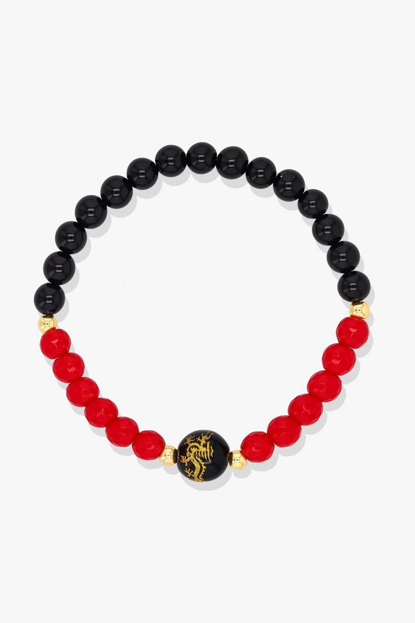 Aquamarine and Black Obsidian Lucky Dragon Feng Shui Bracelet REAL Gold - Serenity