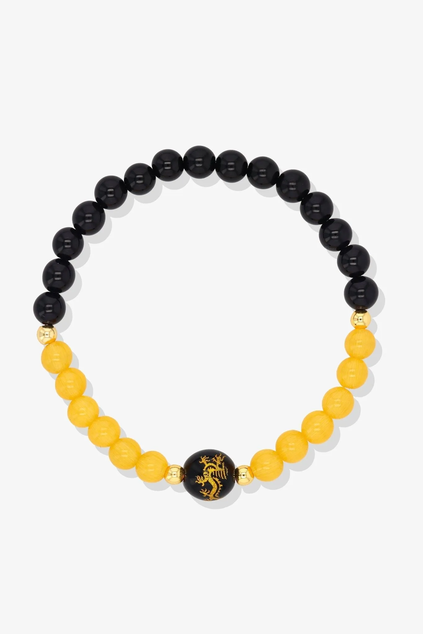 Aquamarine and Black Obsidian Lucky Dragon Feng Shui Bracelet REAL Gold - Serenity