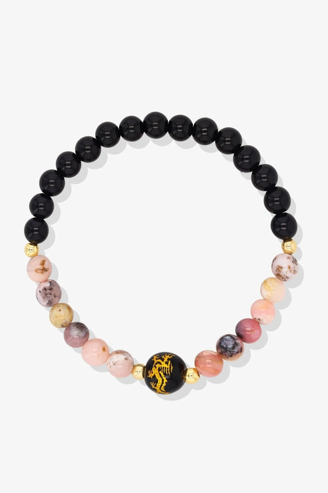 Aquamarine and Black Obsidian Lucky Dragon Feng Shui Bracelet REAL Gold - Serenity