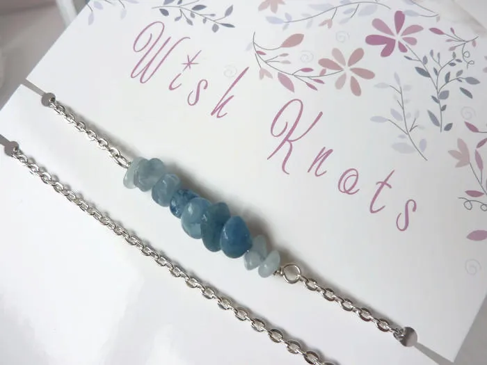 Aquamarine Bracelet - Gemstone Wrap Bracelet. Layering wrap Bracelet. Birthstone for March