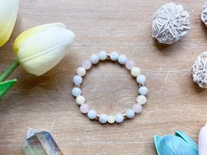 Aquamarine, Burmese Jade, Rose Quartz, Yellow Calcite Smiley Beaded Bracelet || Reiki Infused