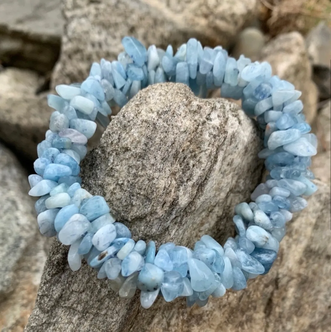 Aquamarine chip crocheted bracelet