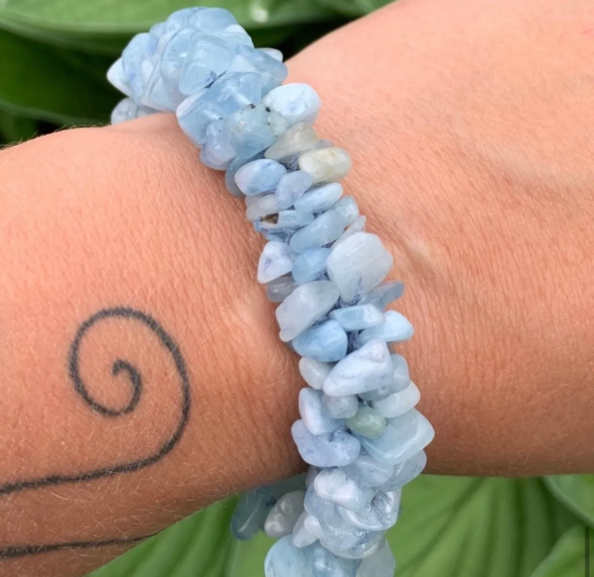 Aquamarine chip crocheted bracelet
