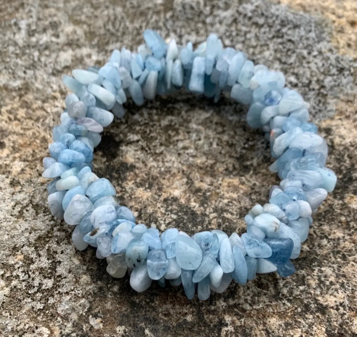 Aquamarine chip crocheted bracelet