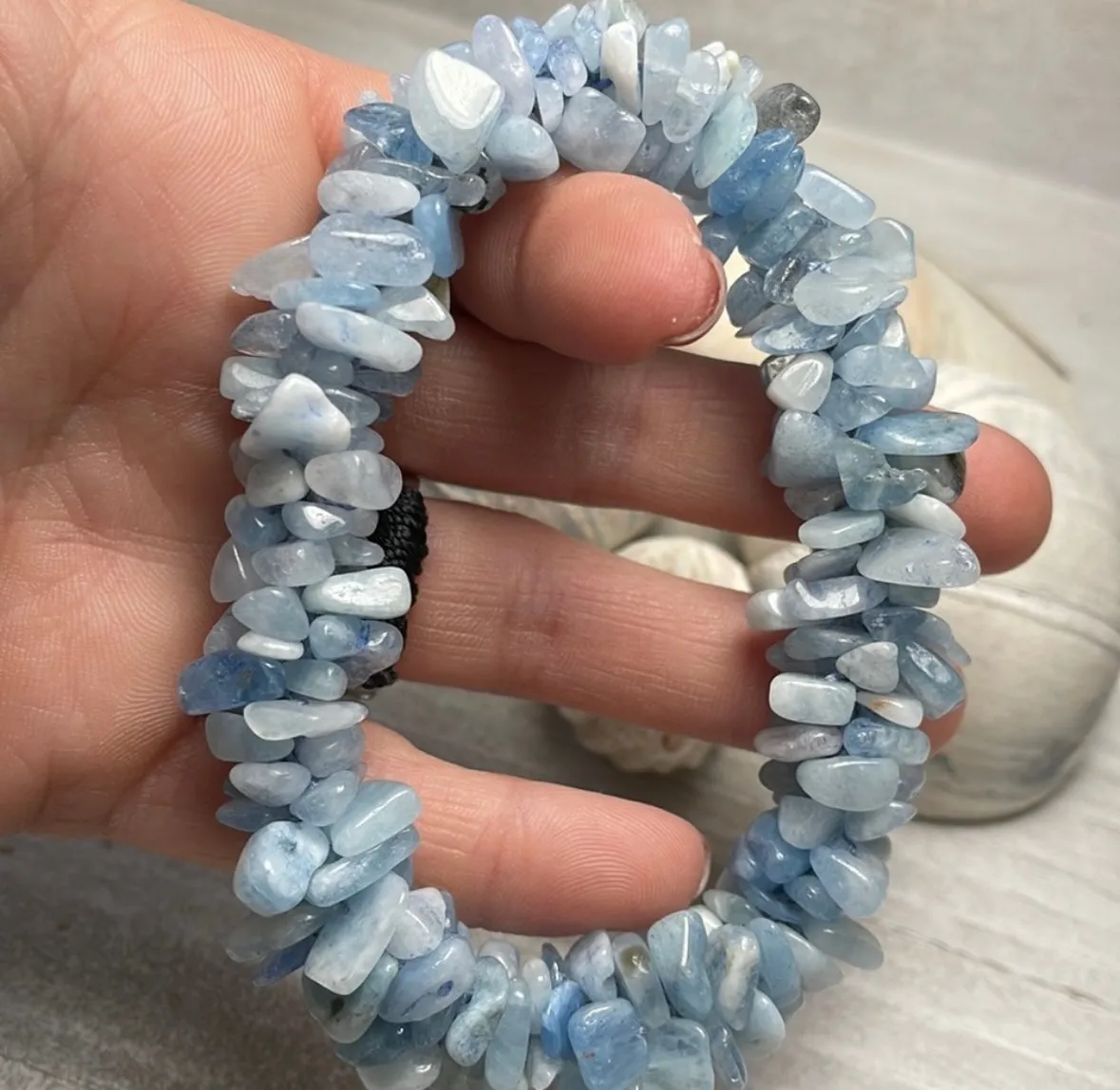 Aquamarine chip crocheted bracelet