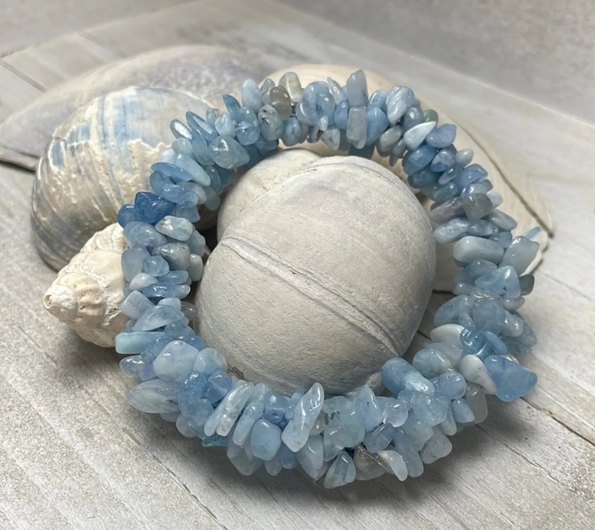 Aquamarine chip crocheted bracelet