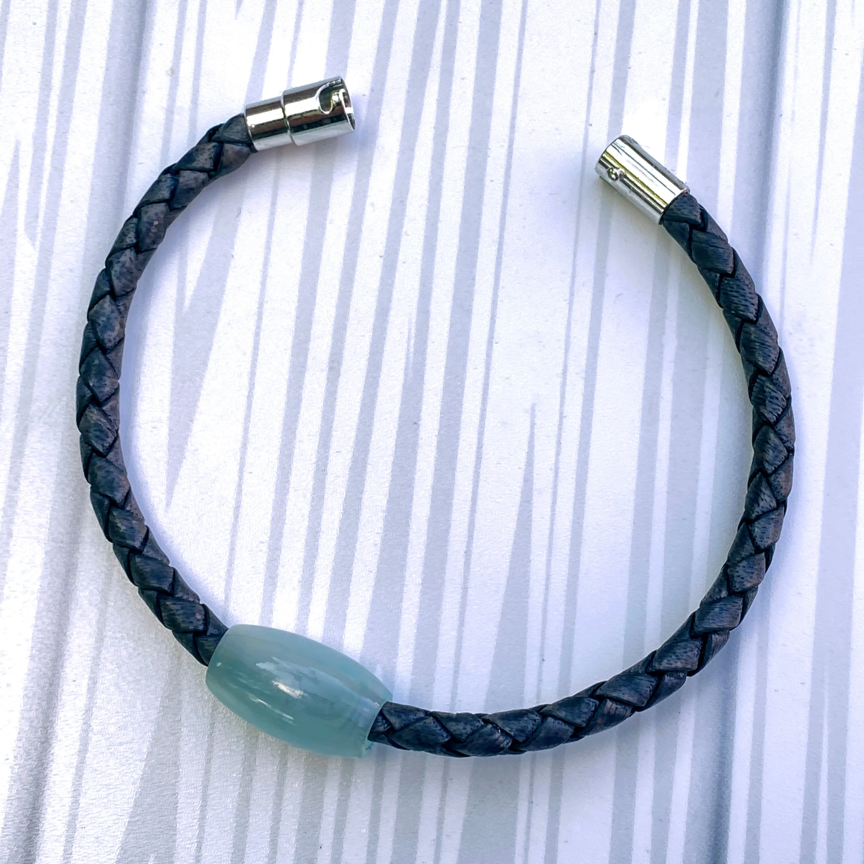 Aquamarine gemstone braided Leather Bracelet
