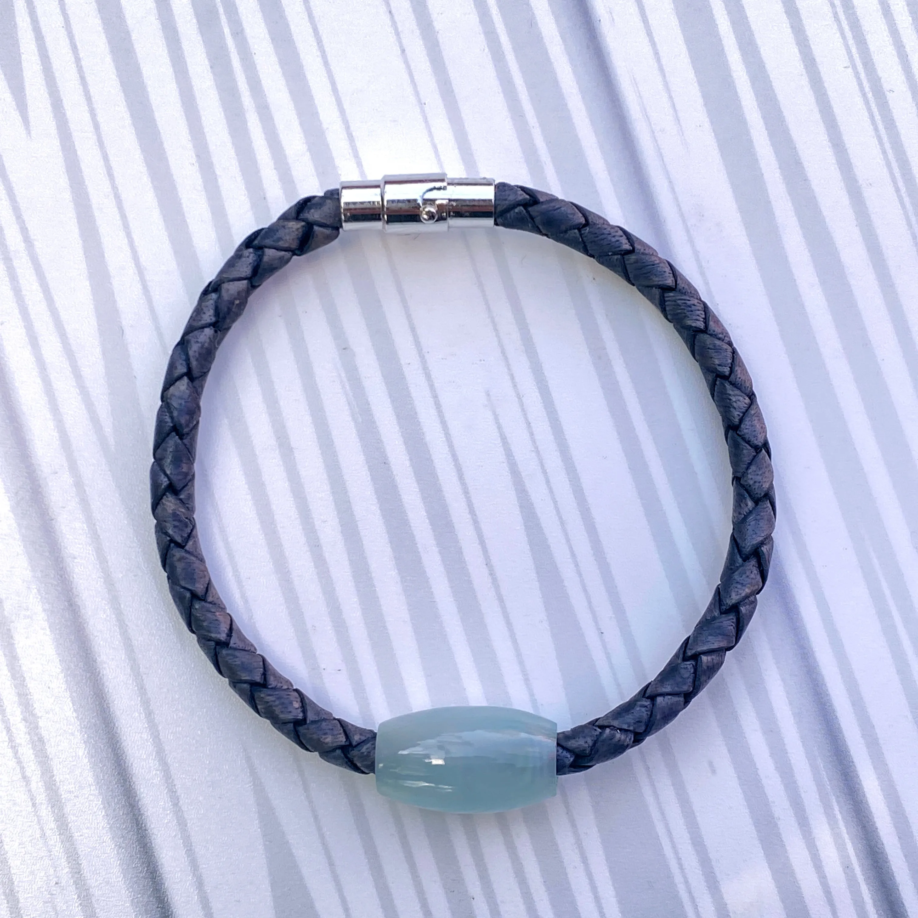 Aquamarine gemstone braided Leather Bracelet