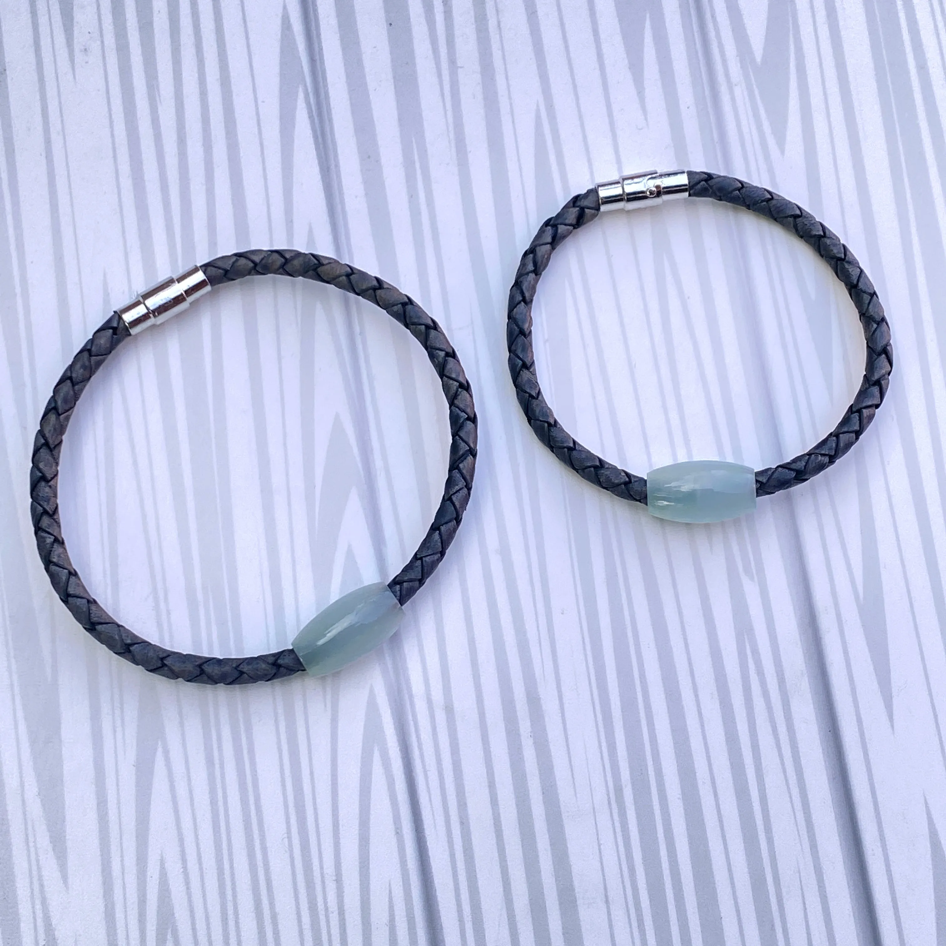 Aquamarine gemstone braided Leather Bracelet
