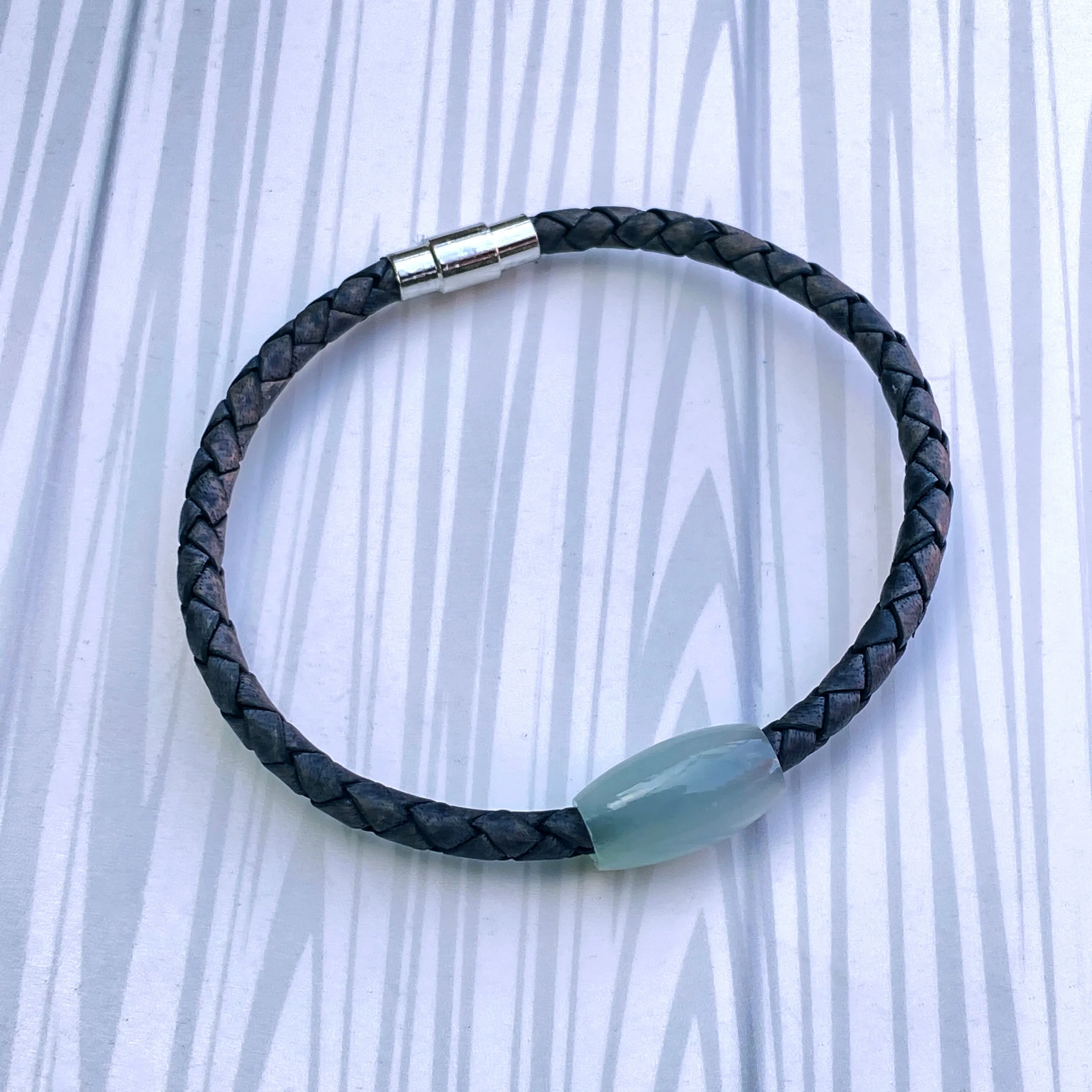 Aquamarine gemstone braided Leather Bracelet