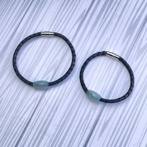 Aquamarine gemstone braided Leather Bracelet