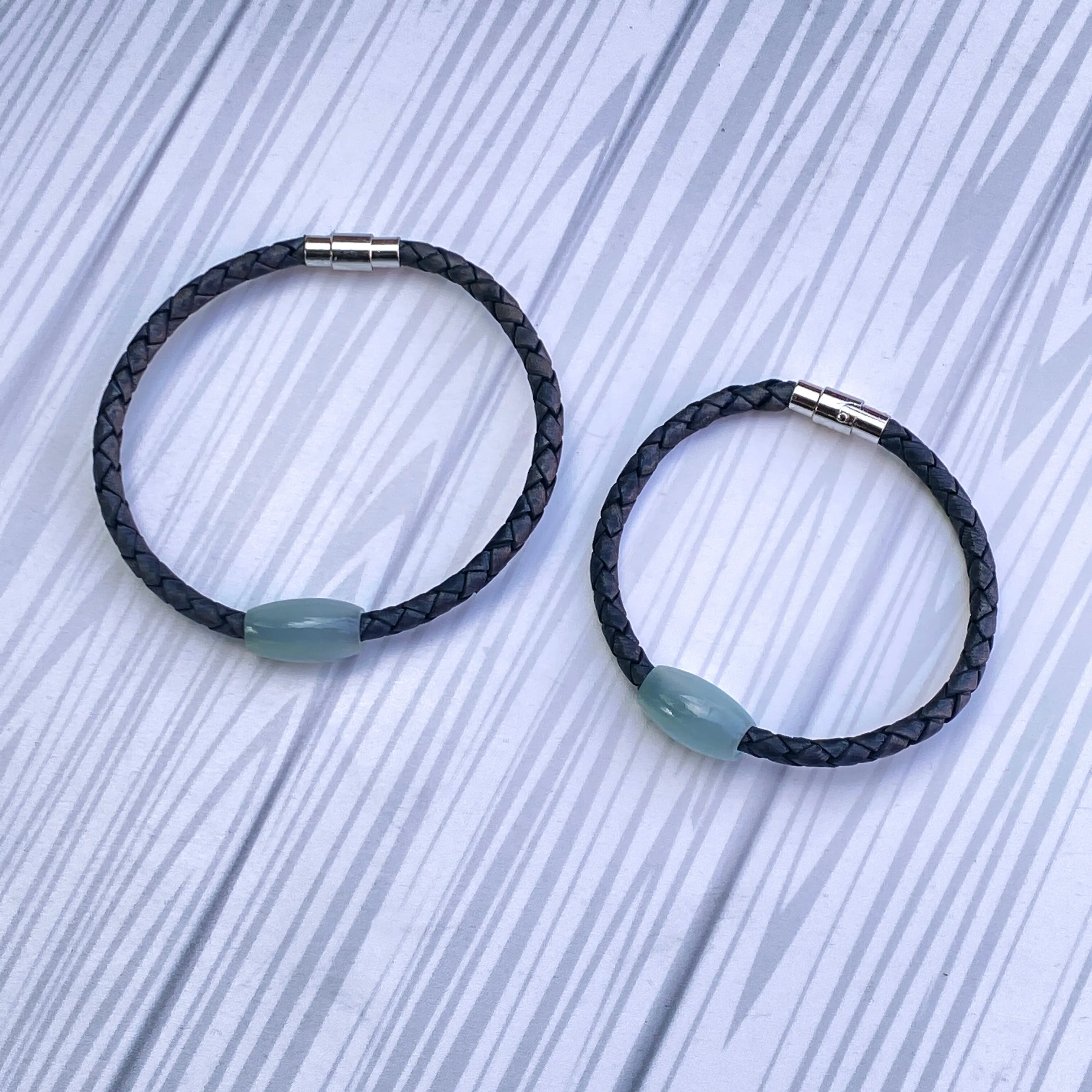 Aquamarine gemstone braided Leather Bracelet