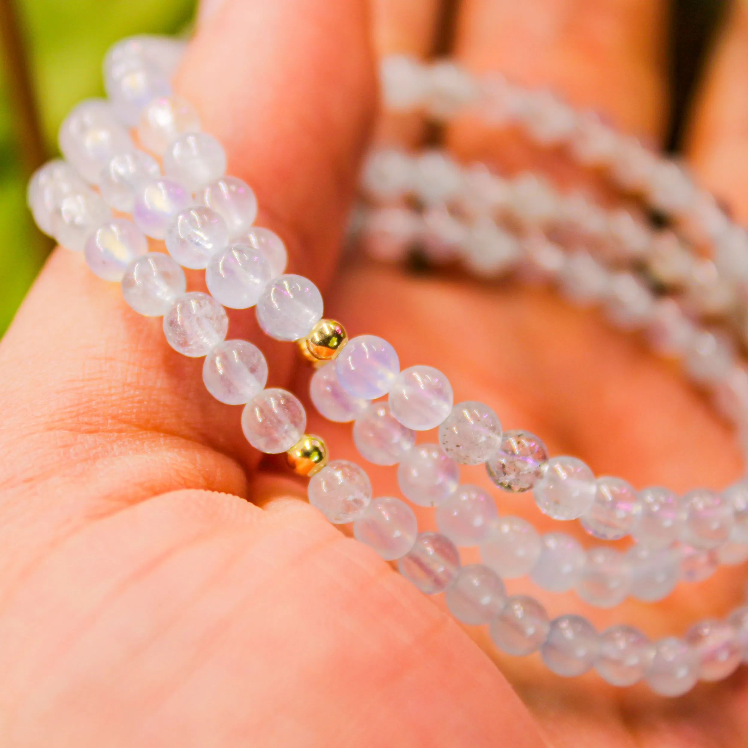 Aquamarine Healing Crystal Energy Bracelet with 4mm Natural Gemstones and 14K Gold-Filled Hypoallergenic Bead