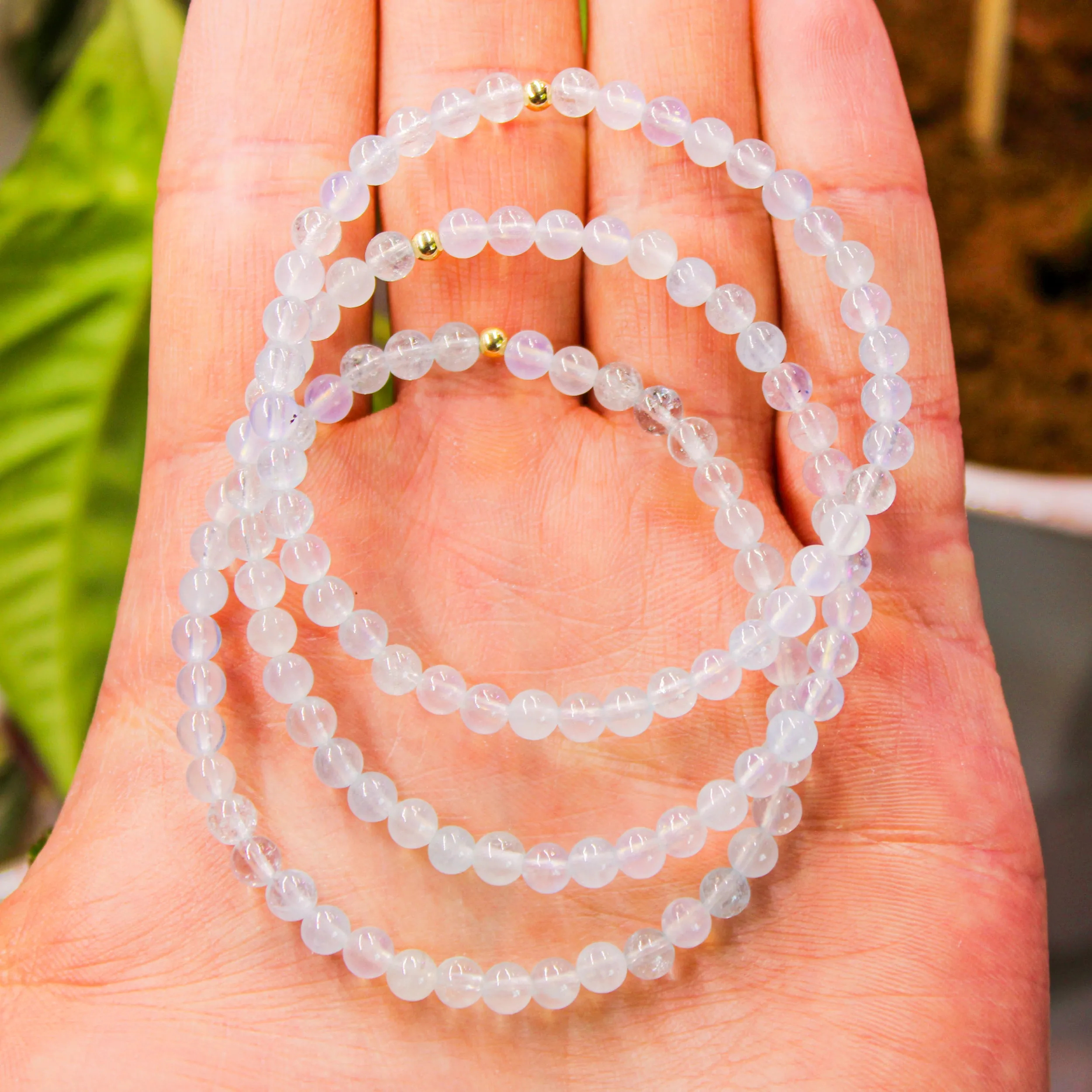 Aquamarine Healing Crystal Energy Bracelet with 4mm Natural Gemstones and 14K Gold-Filled Hypoallergenic Bead