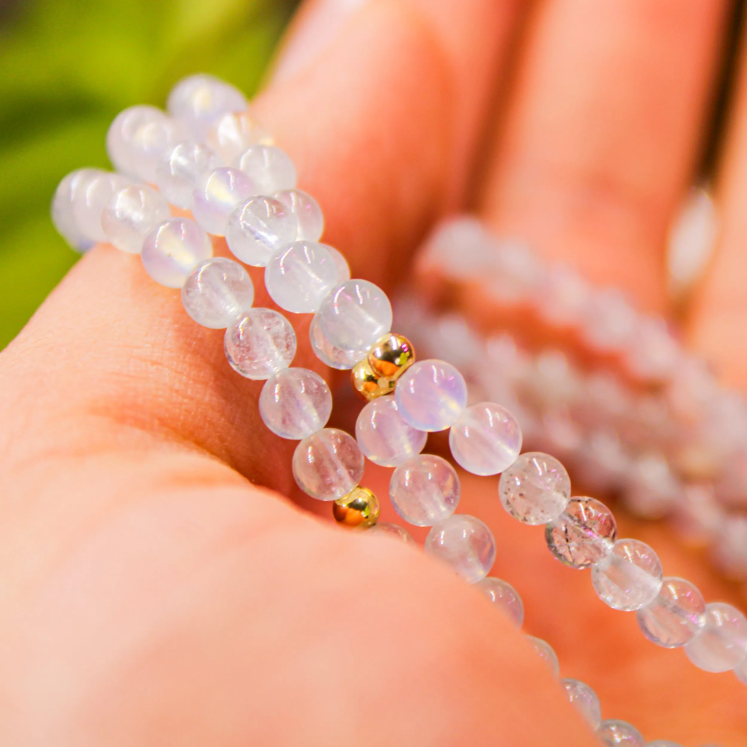 Aquamarine Healing Crystal Energy Bracelet with 4mm Natural Gemstones and 14K Gold-Filled Hypoallergenic Bead