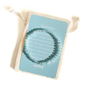 Aquamarine Healing Crystal Energy Bracelet with 4mm Natural Gemstones and 14K Gold-Filled Hypoallergenic Bead