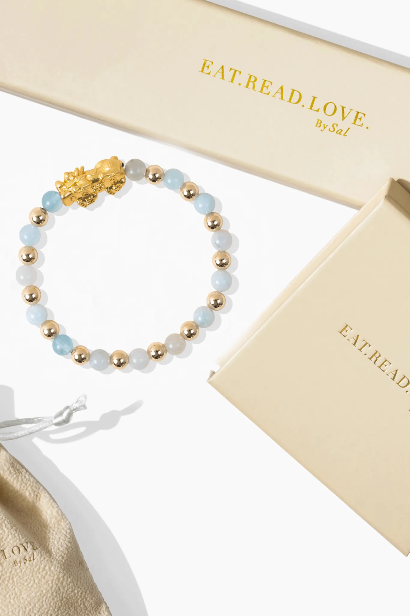 Aquamarine Infinite Fortune 18k Gold Vermei Pixiu Feng Shui Bracelet
