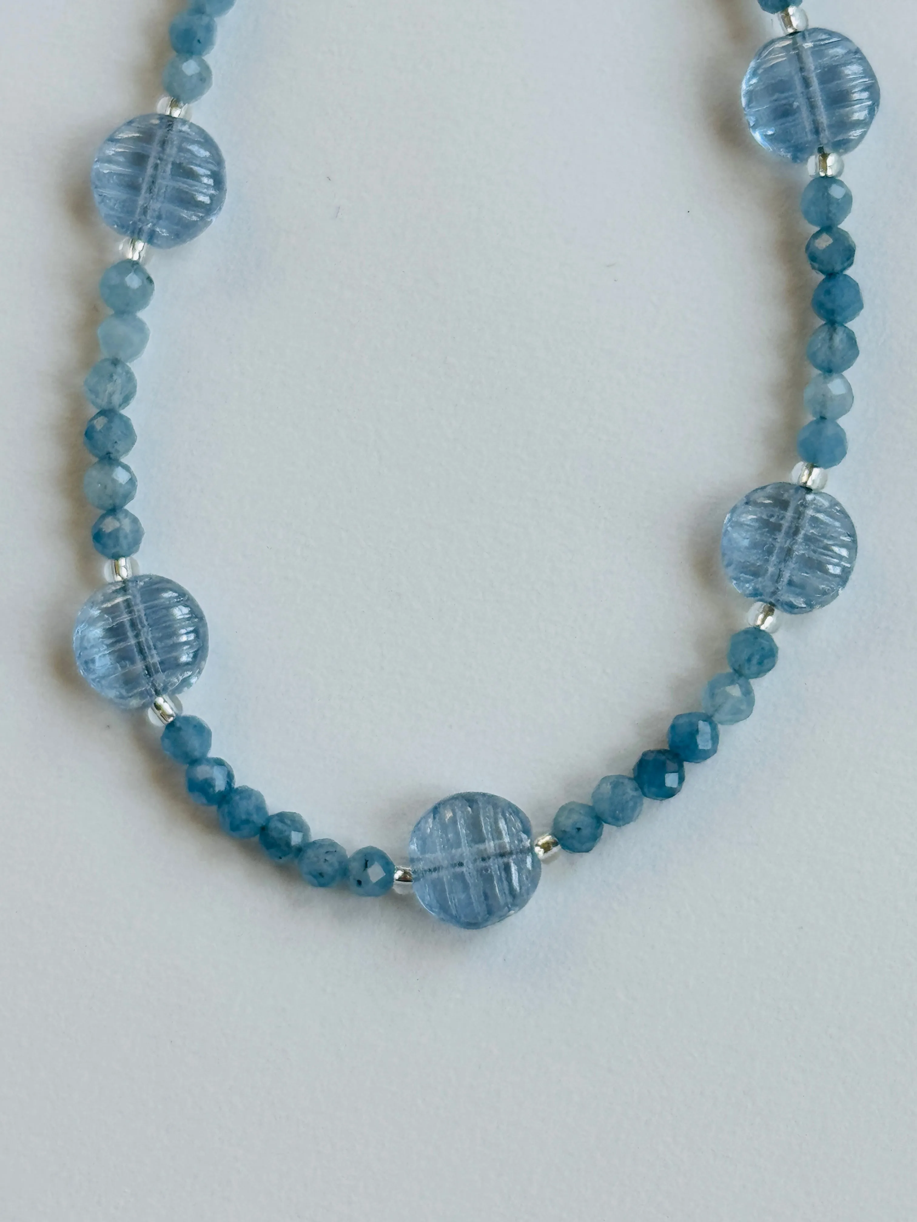 Aquamarine Necklace with Vintage Glass Beads
