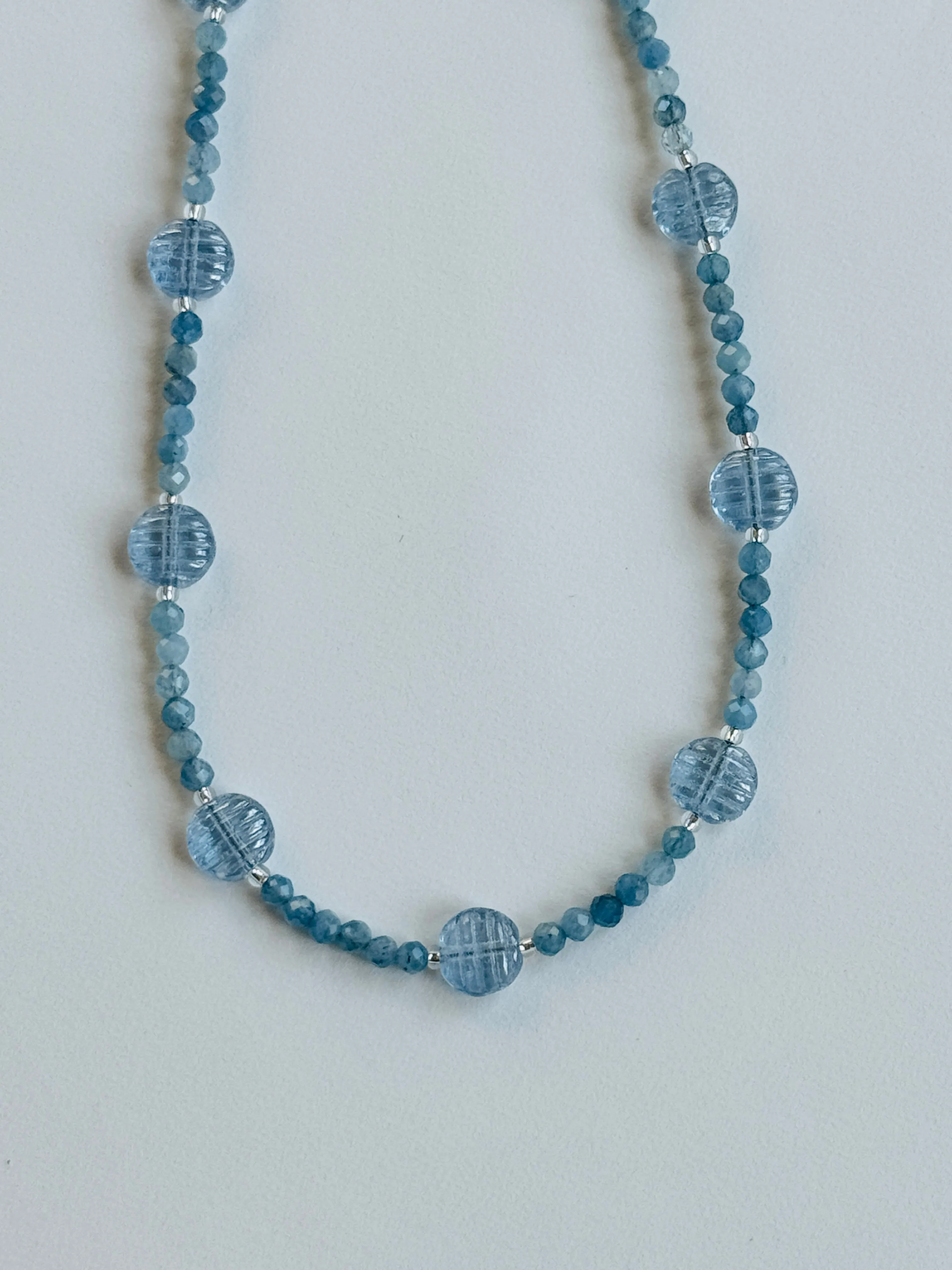 Aquamarine Necklace with Vintage Glass Beads