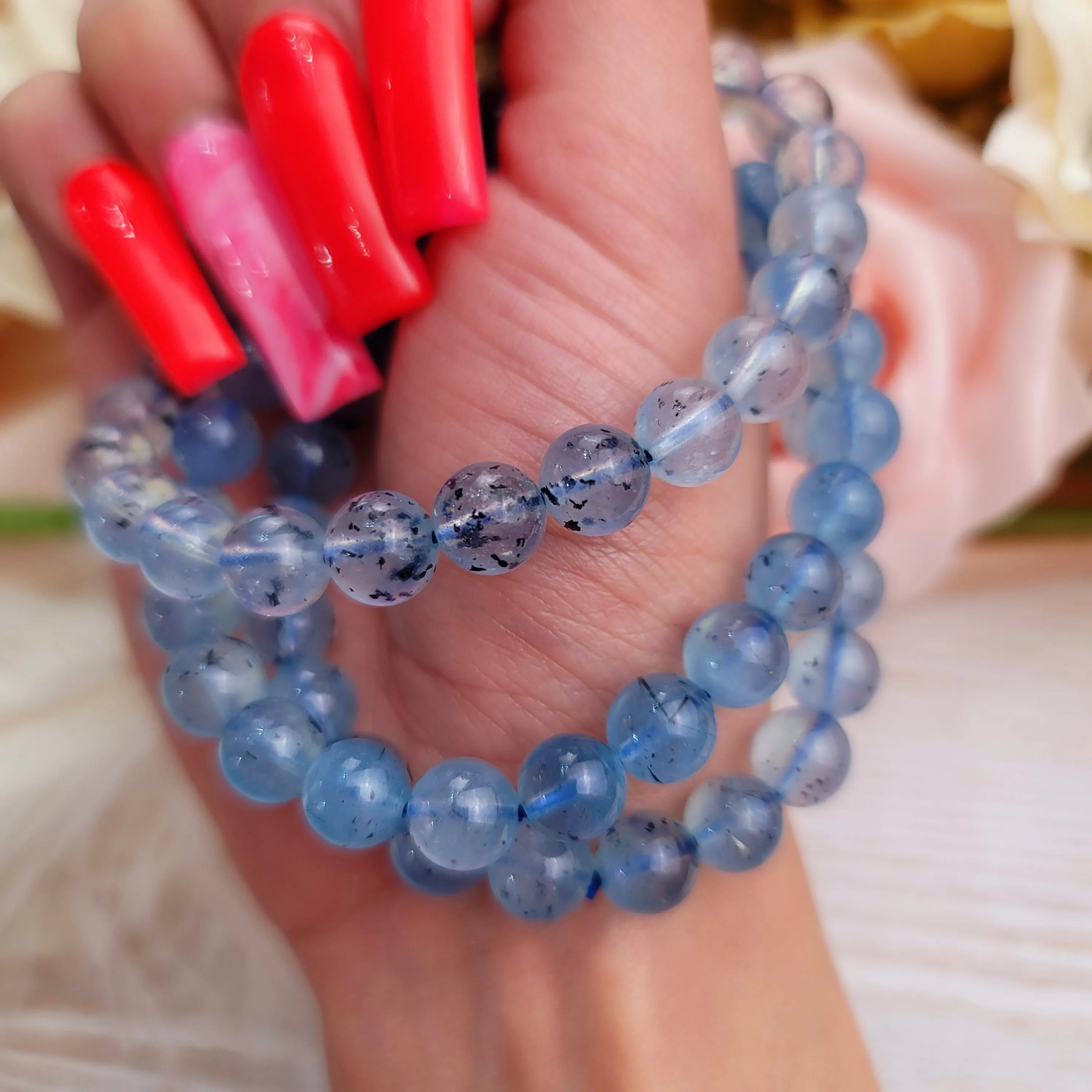 Aquamarine With Black Mica (AA Grade) Bracelet for Calm Communication