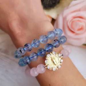 Aquamarine With Black Mica (AA Grade) Bracelet for Calm Communication