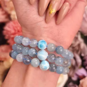 Aquamarine with Larimar Turtle Bracelet for Calm & Tranquility