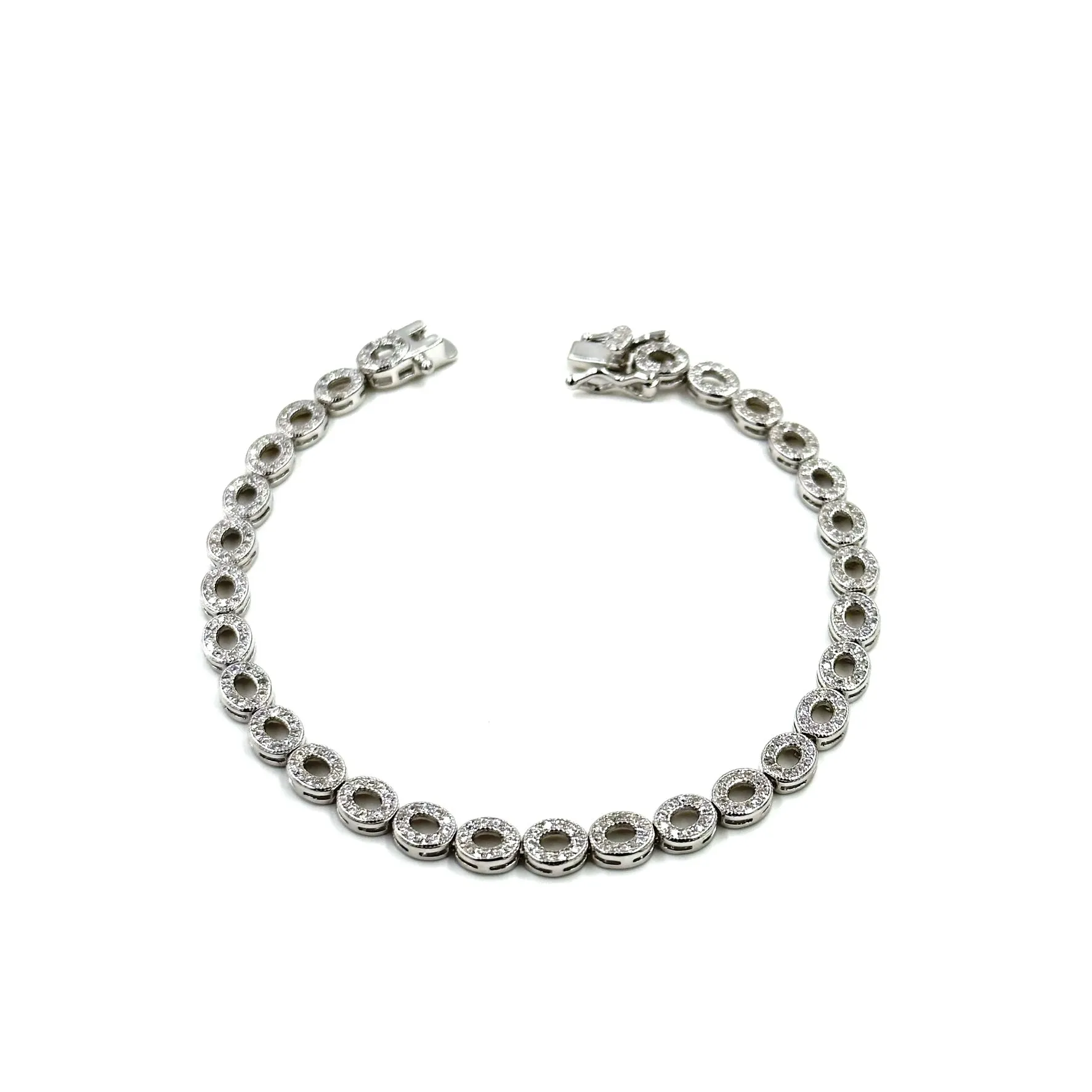 Ashley Gold Sterling Silver CZ Circle Bead Set Tennis Bracelet