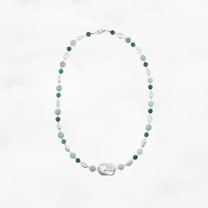 Baroque Pearl and Jadeite Necklace Silver