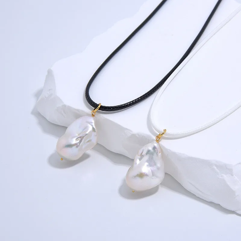 Baroque Pearl Leather Cord Necklace