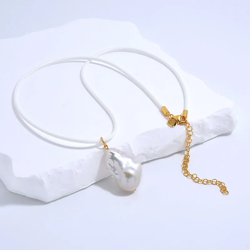 Baroque Pearl Leather Cord Necklace