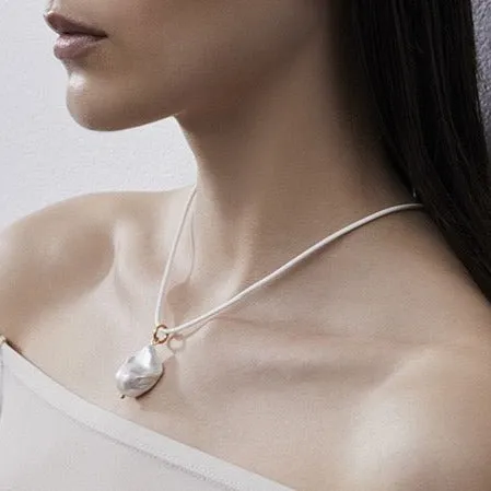 Baroque Pearl Leather Cord Necklace
