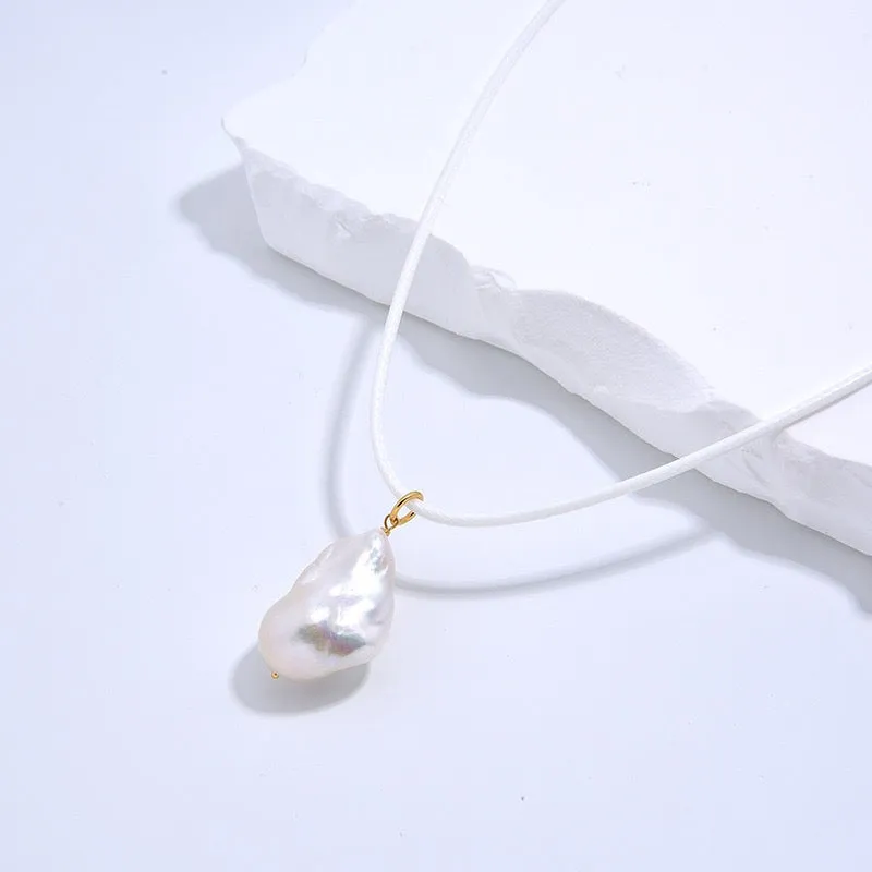Baroque Pearl Leather Cord Necklace