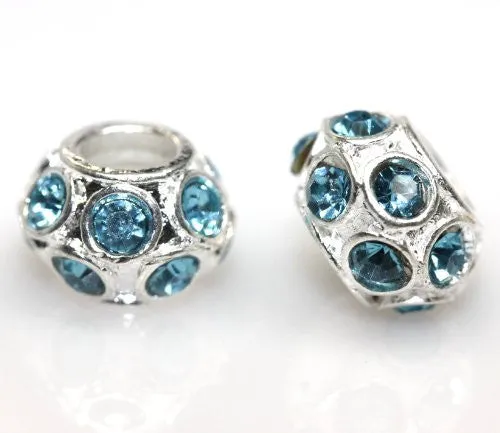 Birthstone March Aquamarine  Crystals Bead Charm Compatible with European Snake Chain Charm Bracelet