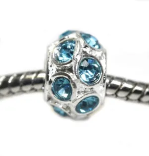 Birthstone March Aquamarine  Crystals Bead Charm Compatible with European Snake Chain Charm Bracelet