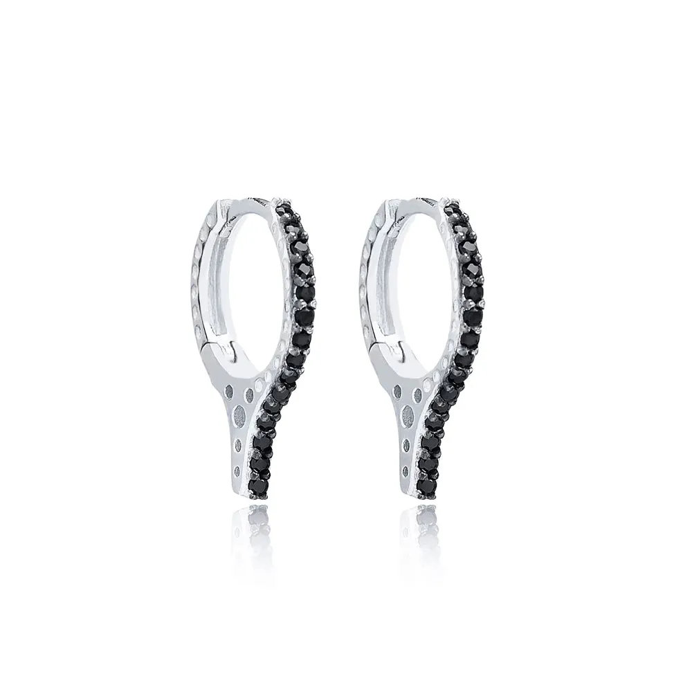 Black Spike Earrings, Zircon .925 sterling Silver Hoop Earrings