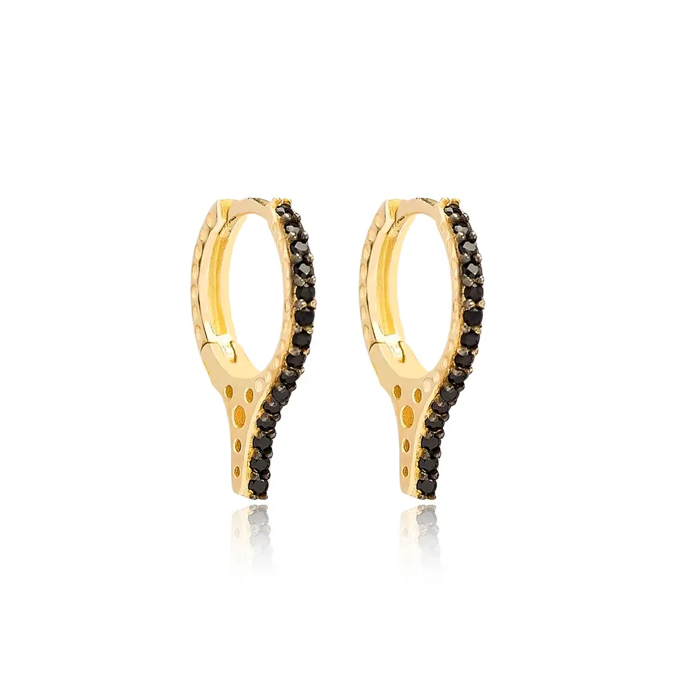 Black Spike Earrings, Zircon .925 sterling Silver Hoop Earrings