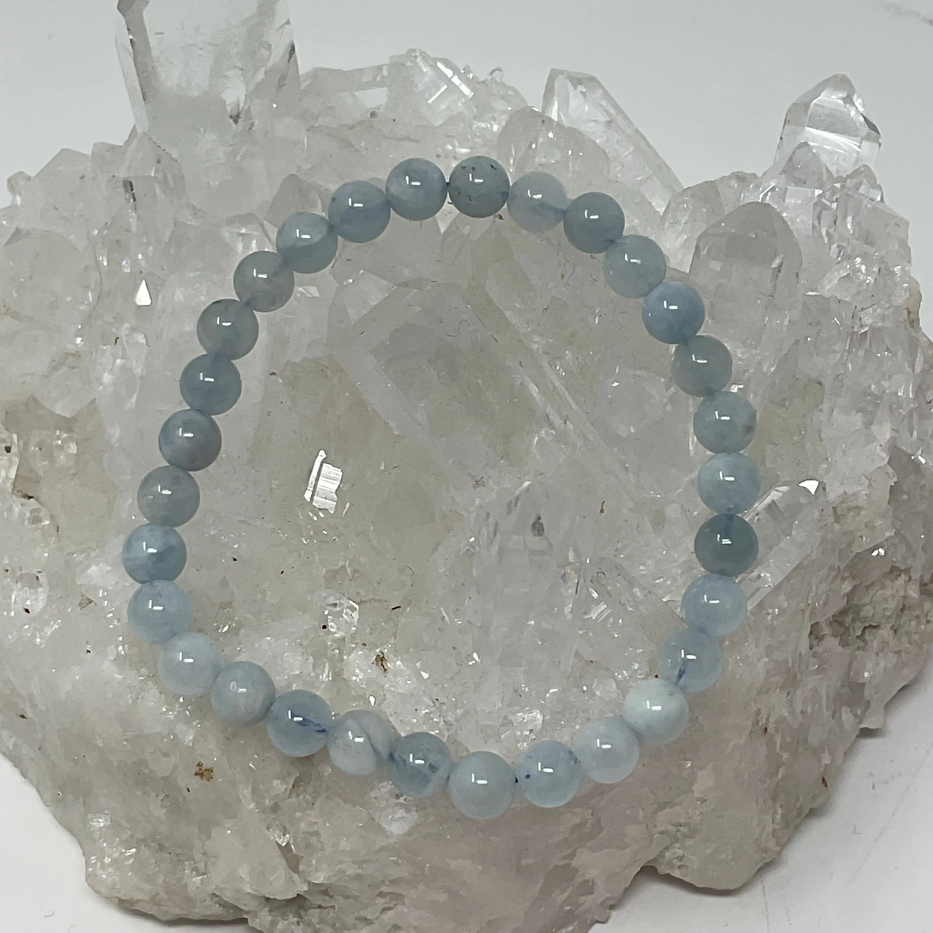 Blue Aquamarine 6mm Round Bracelet