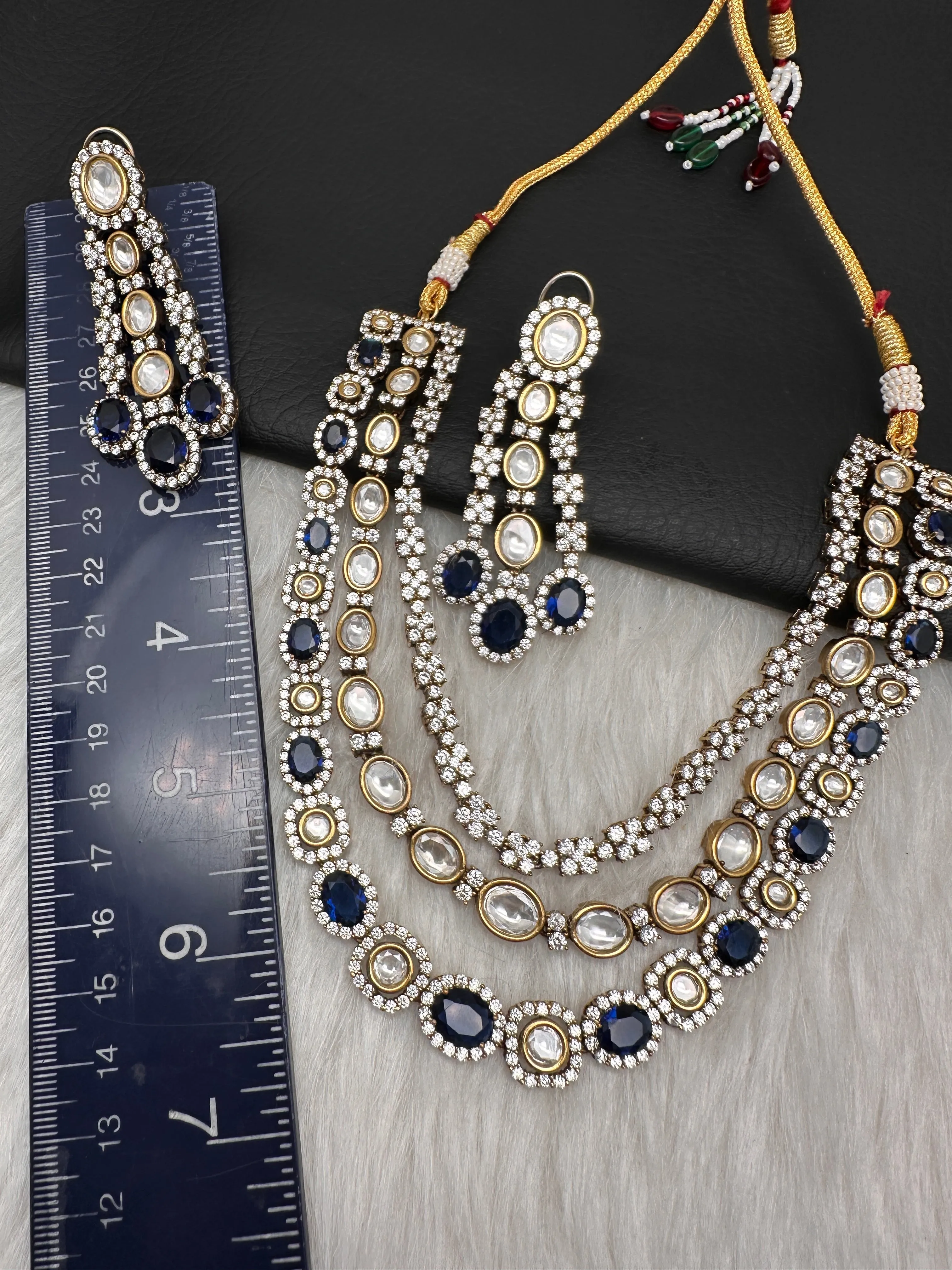 Blue Sapphire Victorian Moissanite Multi Layer Necklace