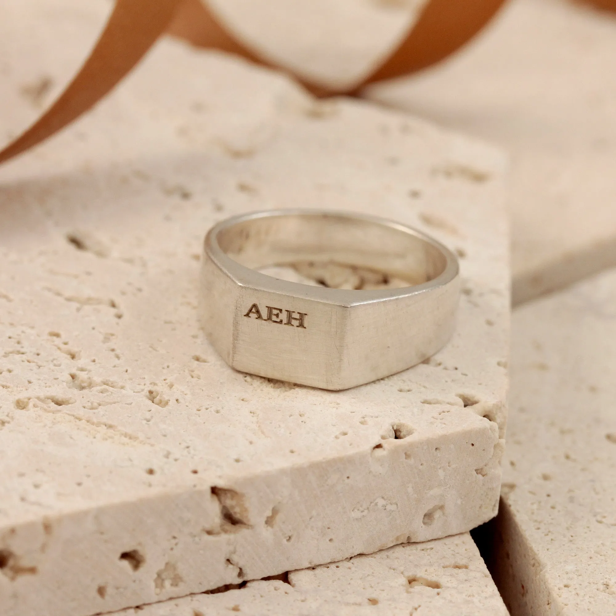 Bold Initial Personalised Square Silver Signet Ring