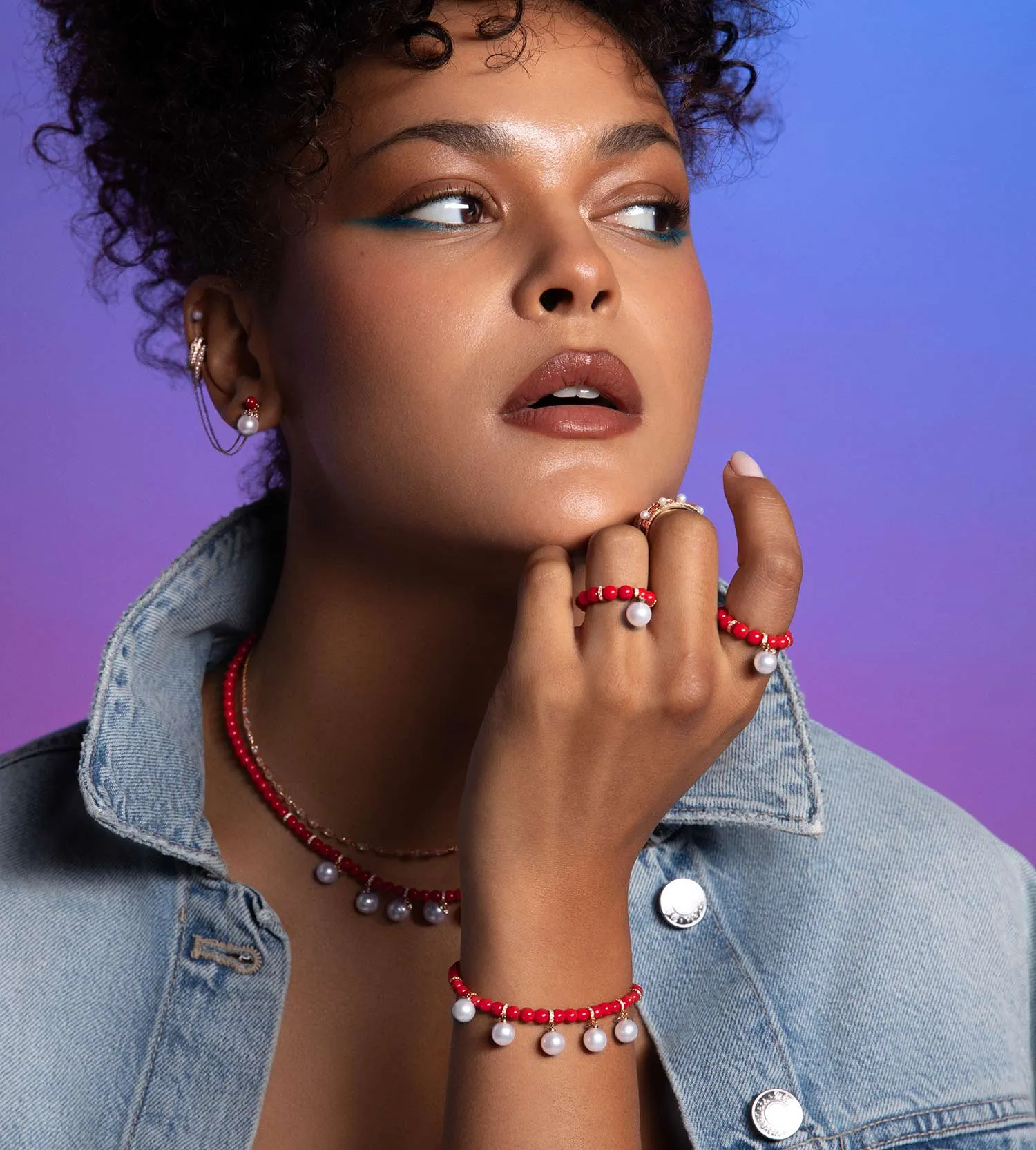 Bonbon perlée coral ring