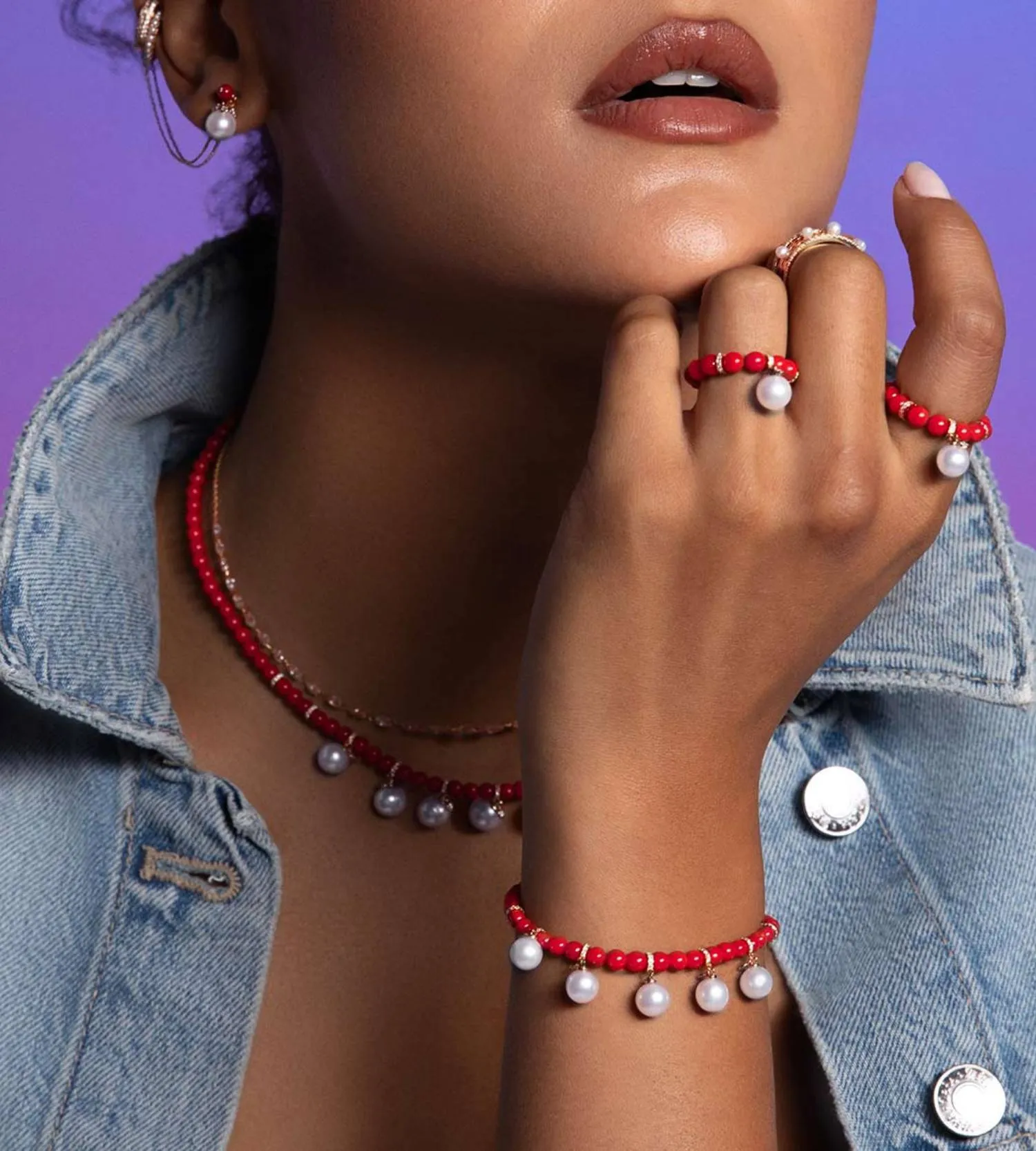 Bonbon perlée coral ring